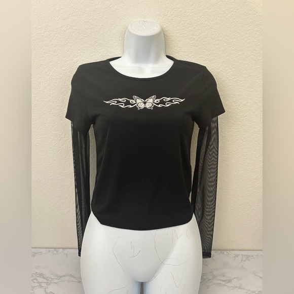 french pastry Tops - French Pastry Womens Long Sheet Sleeve Top Butterfly Black Sz M Pullover Emo​